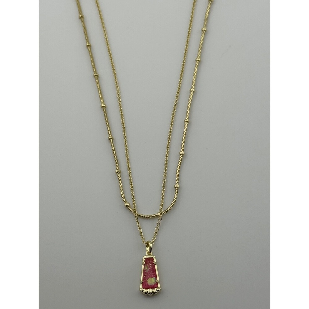 Kendra Scott Serena Multi Strand Gold Tone Necklace Pink Glitter Resin
